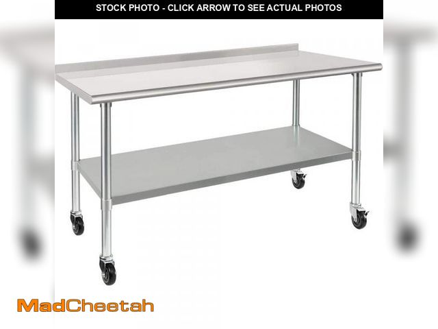 Lot 74-12492393 - (DENTED) maocao hoom 30 x 60 in. Stainless Steel Table with Wheels Casters Adjustable Undershelf for...