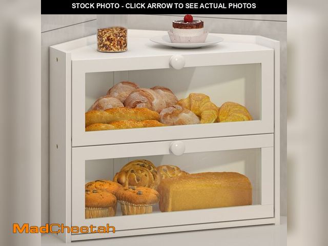 Lot 74-14268645 - JANSNIMEN Corner Bread Box for Kitchen Countertop, Large Bread Container Storage Bamboo Wooden Farmh...