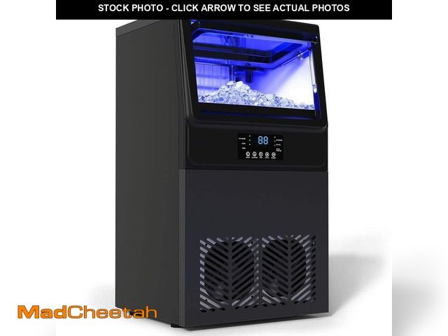 Lot 74-14344483 - AMADVI 13.58 in. 100 lbs. Commercial Freestanding/Built-In Full Size Cubes Ice Maker in Black Stainl...