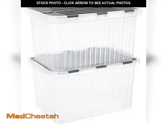 Lot 74-12762500 - Superio Clear Storage Container with Lid, 35 Quart, Hinged Lid Storage Tote, Organizer Box for Close...
