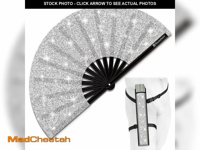 Lot 74-12458316 - Raveahem Glitter Large Rave Folding Clack Hand Fan with holster for men/women Handheld Fan for EDM,F...
