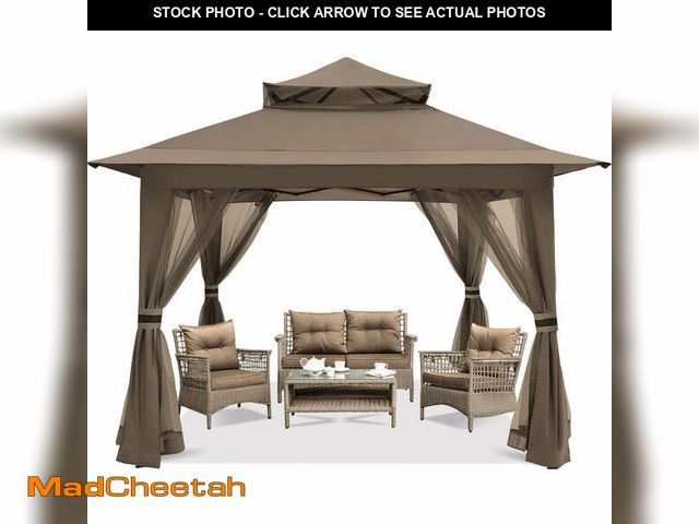 Lot 74-14217922 - MASTERCANOPY 13 x 13ft Pop-up Gazebo Outdoor Canopy Tent with Mesh Walls, Brown - UNUSED