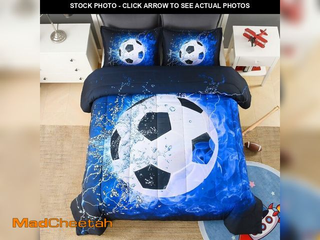Lot 74-13582921 - Andency Soccer Comforter Twin(66x90 Inch), 2 Pieces(1 Soccer Comforter, 1 Pillowcase) Blue Flame Soc...