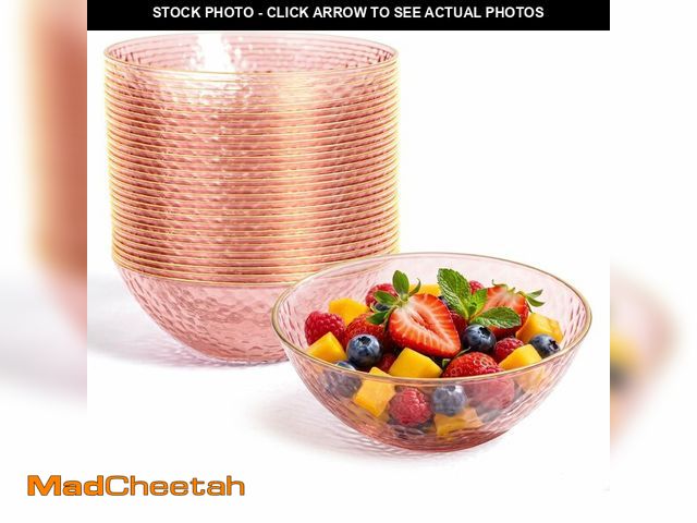 Lot 74-14149972 - Lullaby 30 Pack 16 OZ Pink Plastic Bowls with Gold Rimmed, Heavy Duty Disposable Bowl Set, Elegant S...