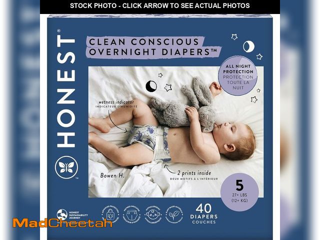 Lot 74-13710637 - The Honest Company Comfort Dry Disposable Overnight Diapers for Sensitive Skin, Hypoallergenic, Baby...