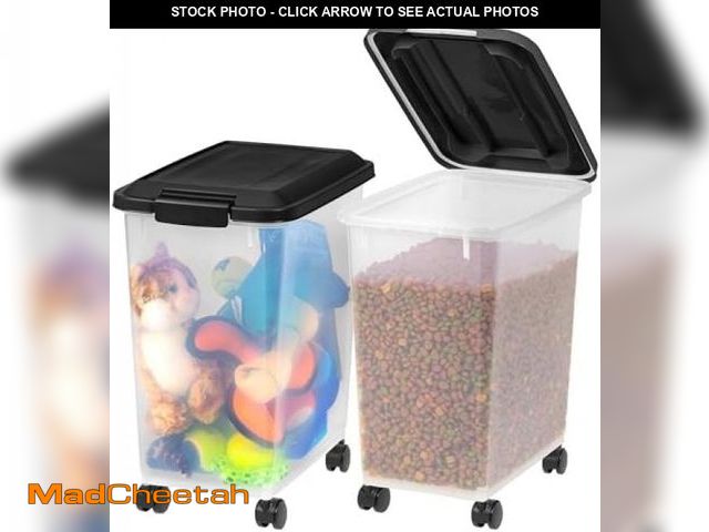 Lot 74-12137026 - IRIS USA Dog Food Storage Container, 2 Pack, Up to 30 lbs Each, Airtight Seal for Freshness, Wheels ...