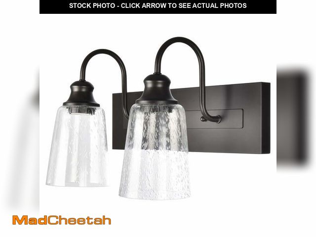 Lot 74-12862523 - Better Homes &amp; Gardens 16" Farmhouse 2-Light Bronze Vanity Light, Metal Fixture Seeded Glass Sha...