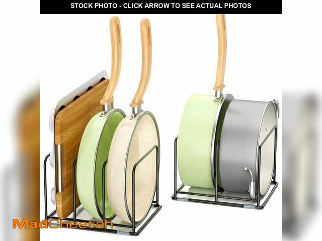 Lot 74-14210584 - LAEMYFYRE Pan and Pot Organizer Rack, Cutting Board Organizer for Cookie Sheet,Frying Pan inside Cab...