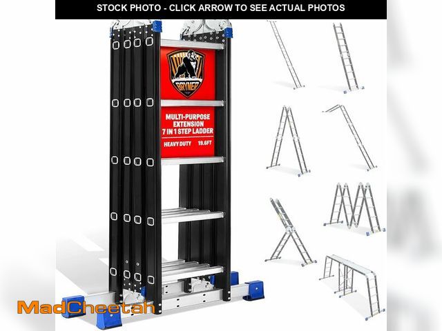 Lot 74-13070233 - Step Ladder, Bryner 19.6ft 7 in 1 Folding Ladder Multi-Purpose Aluminium Extension Ladder Adjustable...