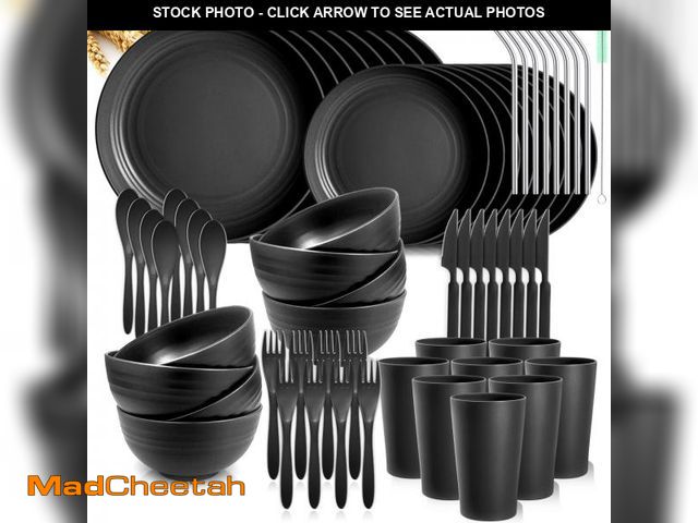 Lot 74-12443128 - Teivio 32-Piece With Flatware Kitchen Plastic Wheat Straw Dinnerware Sets, Service for 8, Dinner Pla...