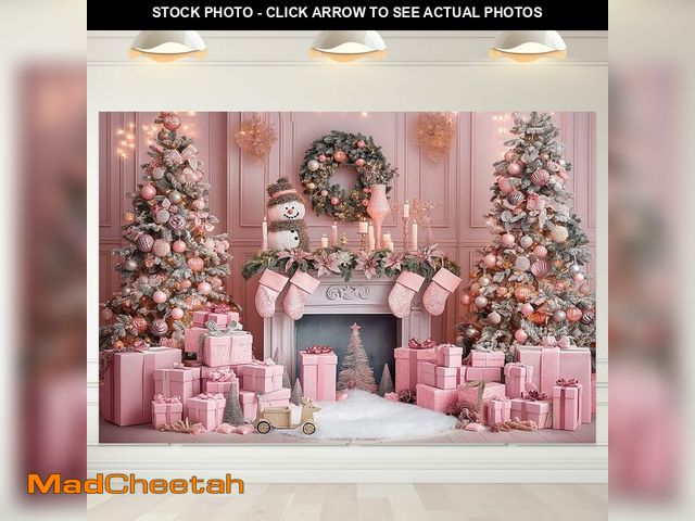 Lot 74-13710156 - Mocsicka Pink Christmas Backdrop Pink Tree Gifts Christmas Photo Backdrop Xmas Party Decoration Holi...
