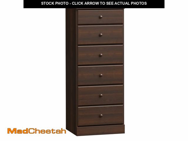 Lot 74-12784473 - Prepac Astrid Tall Brown Dresser: 16.5"D x 19.75"W x 50"H, 6-Drawer Chest for Bedroom by Prepac - Pe...