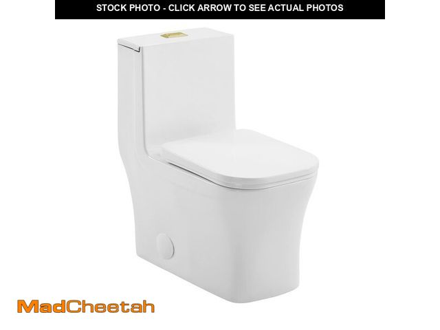 Lot 74-12689634 - (MISSING LID) Concorde One Piece Square Toilet Dual Flush, Brushed Gold Hardware 1.1/1.6 gpf - USED