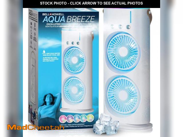 Lot 74-12389943 - Bell + Howell Aqua Breeze 3.5 in. 3-Fan Speeds Rechargeable LED Cooling Oscillation Personal Dual Mi...