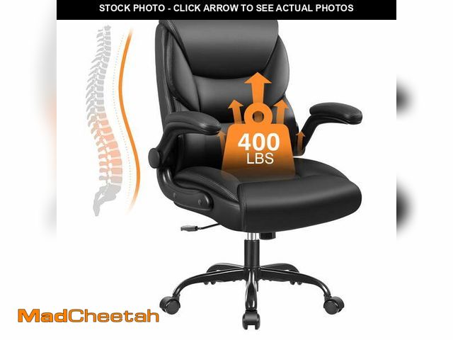 Lot 74-13709461 - Dining Chairs, Ergonomic Computer Chair with Padded Flip-Up Arms and Back Support, PU Leather Execut...