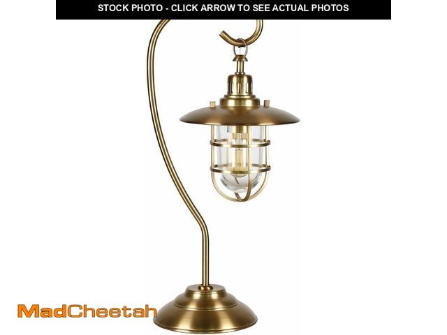 Lot 74-14067112 - Bay 22" Tall Nautical Table Lamp with Glass/Metal Shade in Antique Brass/Clear - UNUSED