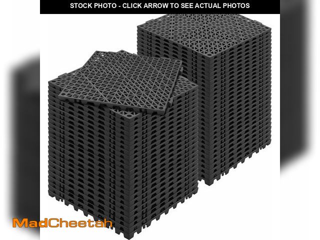 Lot 74-13382636 - VEVOR Interlocking Tile 55PCS Black, Drainage Tiles 12" x 12" Splicing, Soft PVC Interlocking Draina...