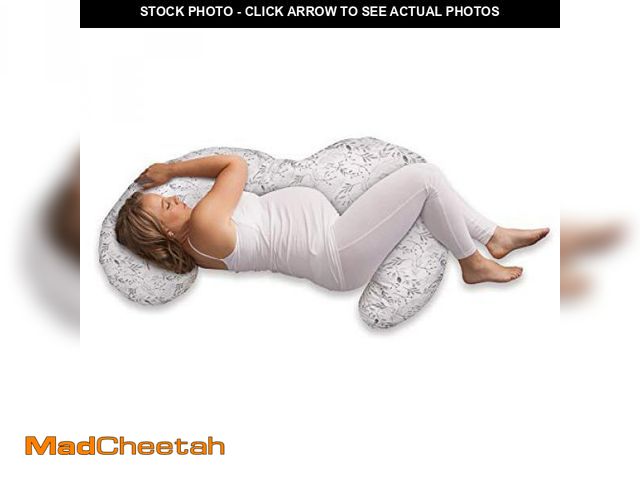 Lot 74-12365786 - Boppy Total Body Pregnancy Pillow, Gray Scattered Leaves, Supportive Pregnancy Body Pillow for Versa...
