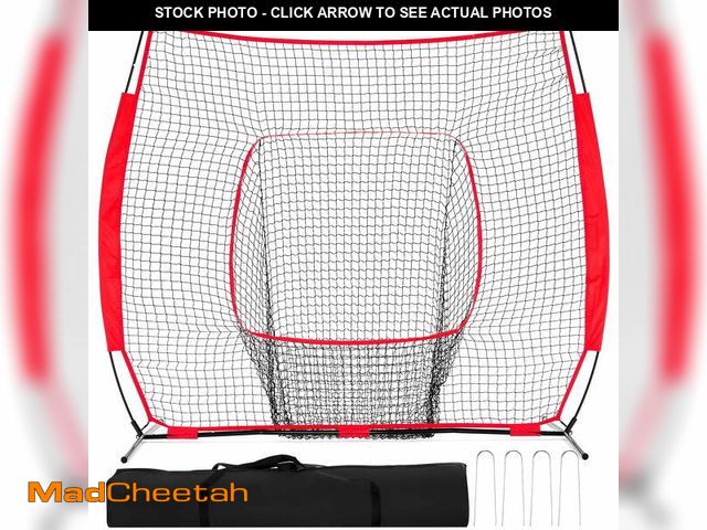 Lot 74-14087515 - JIOABL 7 ft x 7 ft Baseball &amp; Softball Practice Net with Bow Frame, Carry Bag &amp; Strike Zone ...