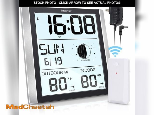 Lot 74-12712261 - Geevon Atomic Wall Clock with Backlight, Auto-Set Digital Atomic Clock with Indoor Outdoor Temperatu...