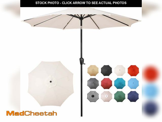 Lot 74-12667195 - Sun-Ray 9 FT Patio Umbrella w/ Push Button Tilt and Crank Outdoor Umbrella, 8 Sturdy Ribs, UV Protec...
