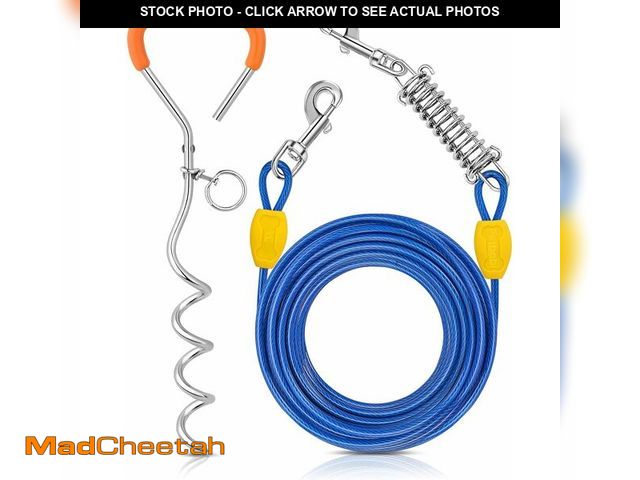 Lot 74-14300835 - Petbobi Dog Tie-Out Cable and Stake - 30ft Heavy Duty Cable with Spring, No Tangle, 16in Ground Stak...