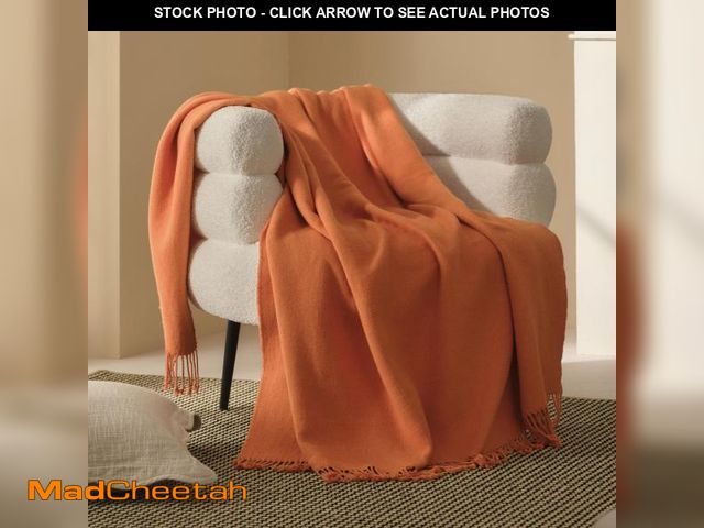 Lot 74-12215063 - Double Stitch Cashmere Cotton Throw Blanket, Soft &amp; Cozy Blanket with Decorative Fringes for All...
