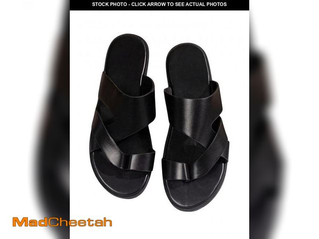 Lot 74-12436639 - GORGLITTER Men's Beach Leather Sandals 2025 Slide Footwear Round Flip Flops Pu Slip On Slippers Blac...