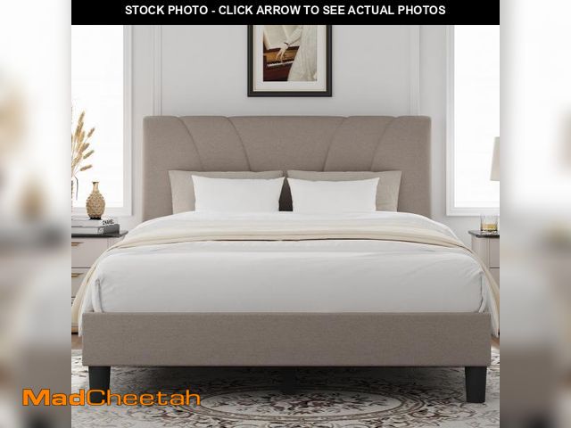 Lot 74-12165701 - Novilla King Size Bed Frame with Adjustable Headboard Platform King Bed Frame Linen Fabric Upholster...