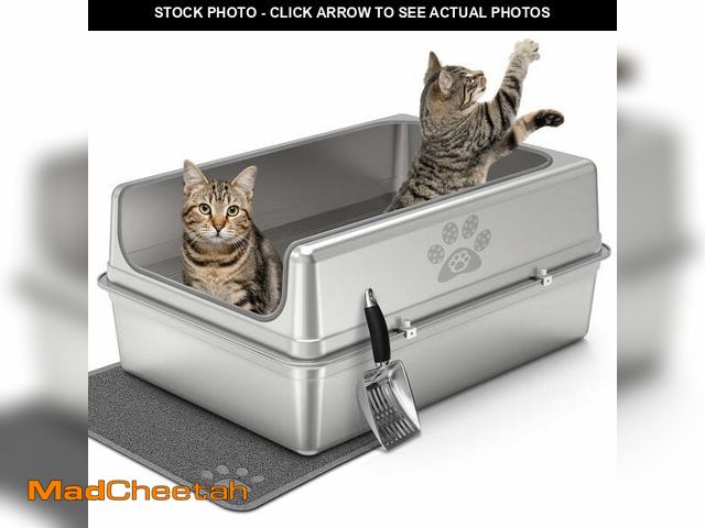 Lot 74-12679355 - Ptlom Extra Large Stainless Steel Cat Litter Box with Lid, 27.5" x 19.7" x 11.8" XXL Metal Litter Bo...