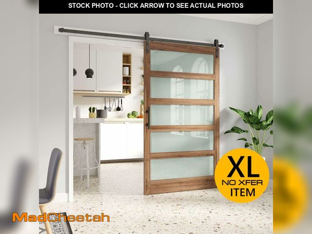 Lot 74-12895003 - FREDBECK 48 x 84 inch Glass Barn Door with 8FT Barn Door Hardware Kit &amp; Handle Included,5-Panel ...