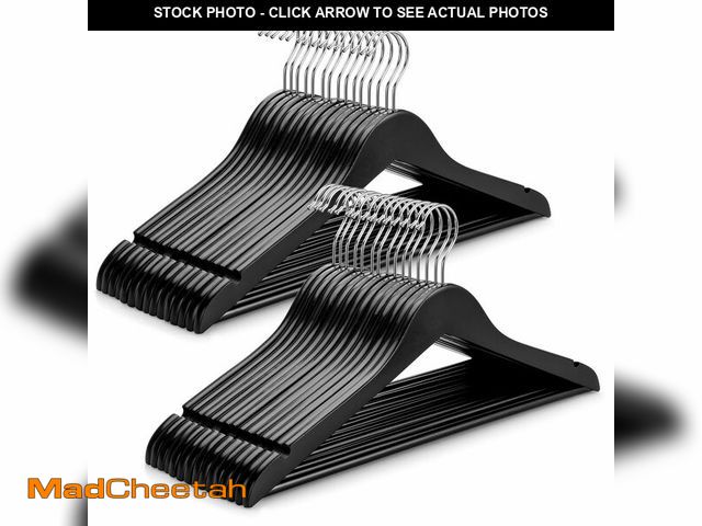 Lot 74-14065525 - TOPIA HANGER Wooden Coat Hangers 30 Pack, Black Wood Suit Hangers, 360ÃÂ° Swivel Hook and Non-Slip ...