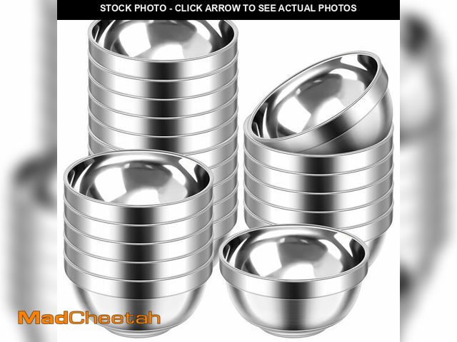 Lot 74-12456524 - Mimorou 20 Pack 304 Stainless Steel Bowls Set 34oz Metal Double Walled Insulated Snack Mixing Lightw...