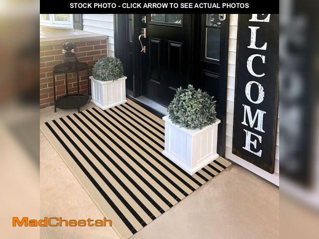 Lot 74-14382128 - KILOCOCO Striped Rug 3x5 ft Washable Front Door Outdoor Rug, Brown Black - UNUSED