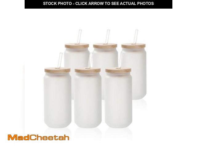 Lot 74-11555631 - PYD Life Sublimation Glass Cans Blanks Frosted 18 OZ with Bamboo Lid and Clear Glass Straw Beer Cans...