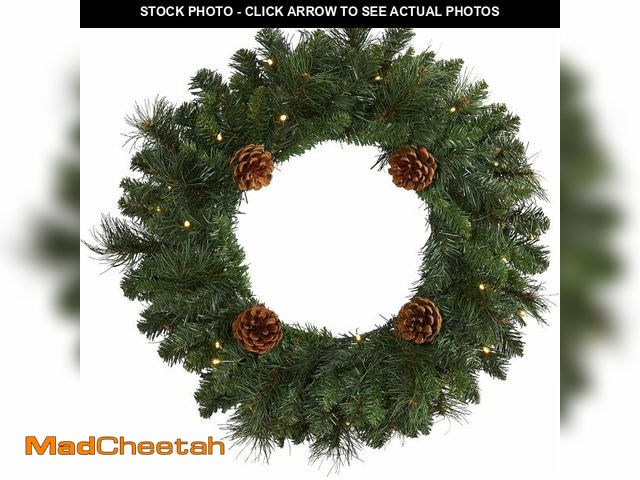 Lot 74-13331656 - (LIGHTS DO NOT WORK) Nearly Natural 20in. Pine Artificial Christmas Wreath with 35 LED Lights and Pi...