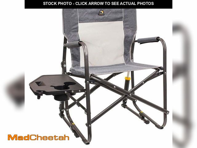 Lot 74-12550444 - GCI Outdoor Freestyle Rocker with Side Table Foldable Rocking Camp Chair, Heathered Pewter - USED