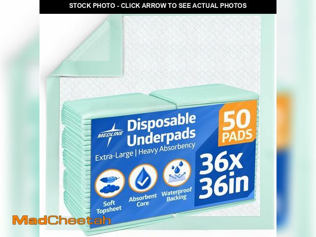 Lot 74-14348894 - Medline Super Absorbent Underpad, 36" x 36", 50 Count, Extra Large Disposable Incontinence Pads, Pro...