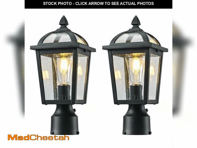 Lot 74-13546180 - Moonlok Dusk to Dawn Outdoor Post Light, Waterproof Pole Lantern Light Fixture, Seeded Glass Exterio...