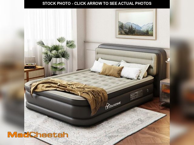 Lot 74-14067759 - YITAHOME Queen Size Air Mattress with Pump and Headboard, 18in Luxury Flocked Top Blow up Mattress, ...