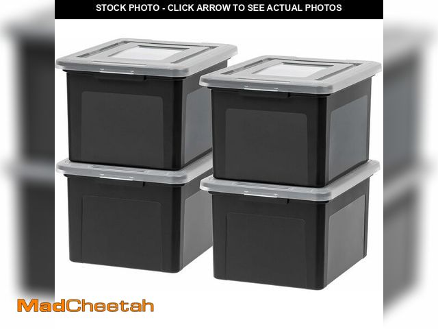 Lot 74-13382371 - IRIS USA File Box, Plastic File Organizer with Lids for Letter/Legal File, Portable Document Box For...