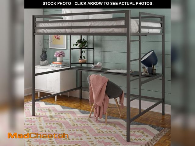 Lot 74-12171829 - Novogratz Maxwell Metal Full Loft Bed with Desk &amp; Shelves, Gray/Black - UNUSED