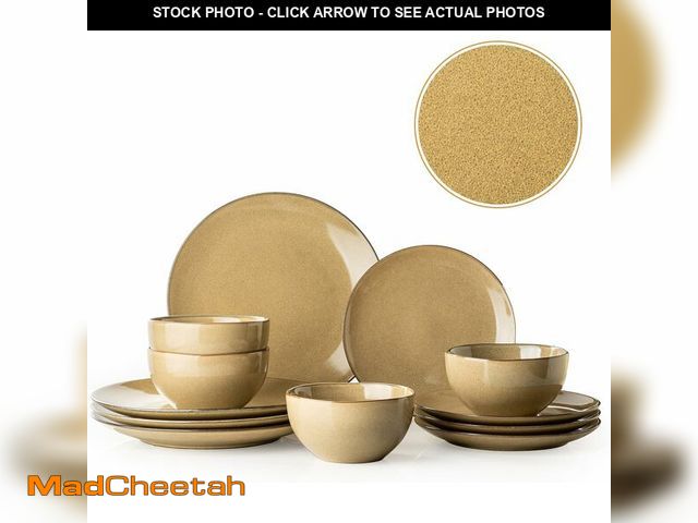 Lot 74-13583076 - Dafuceramic Plates and Bowls Sets, 12 Pieces Modern Stoneware Dinnerware Set for 4 Kitchen Dinner Se...