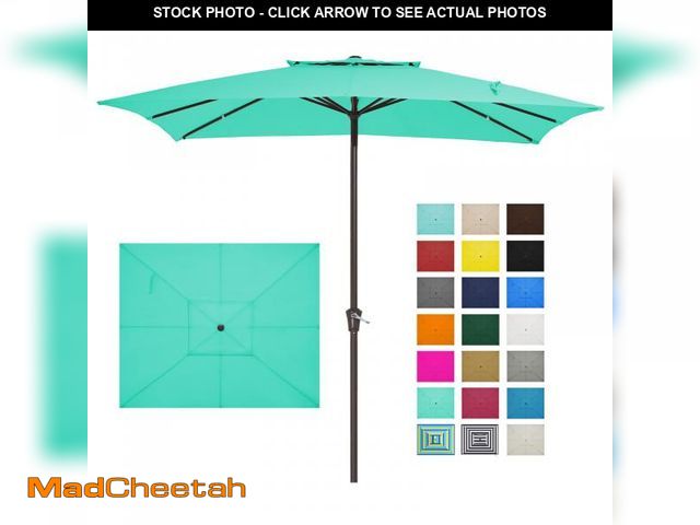 Lot 74-12159479 - JEAREY 2-Tiers 8x10 ft Rectangular Patio Umbrellas Outdoor Table Market Umbrella w/Crank, 8 Sturdy R...