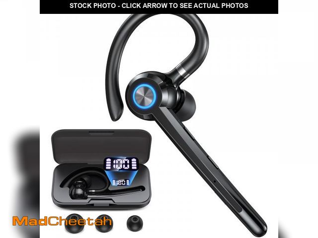 Lot 74-12441242 - PRTRFLC Bluetooth Headset with Microphone,V5.4 Bluetooth Earpiece with Charing Case 150H Standby Tim...