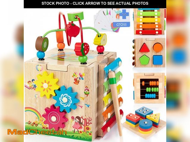 Lot 74-11547570 - Bravmate Wooden Activity Cube, 8-in-1 Wooden Montessori Learning Toys for 18 M+ Toddlers, One Year O...
