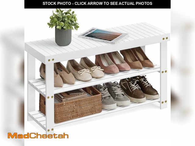 Lot 74-12829210 - SONGMICS Shoe Rack Bench, 3-Tier Bamboo Shoe Storage Organizer, Entryway Bench, Holds Up to 286 lb, ...