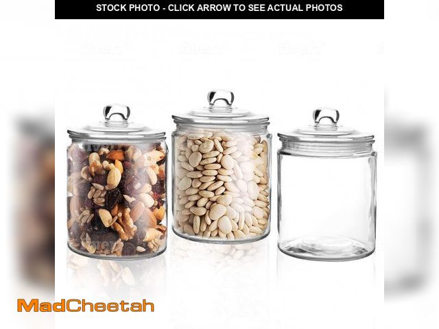 Lot 74-12052085 - Set of 3 Glass Jar with Lid 1 Liter | Airtight Glass Storage Container for Food, Pasta, Coffee, Cand...