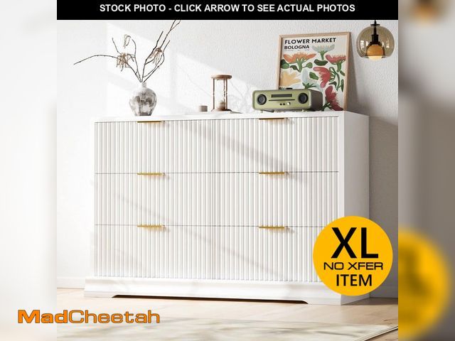 Lot 74-14115408 - LACOO Elegant Fluted 48 in. White Dresser, 6-Spacious Drawers with Smooth Gliding Runners, Multi-Pur...