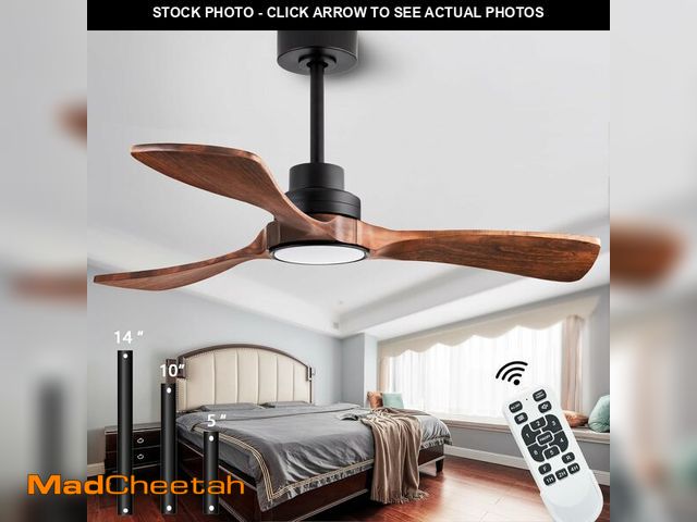 Lot 74-13697916 - dearnow 42-inch Ceiling Fan Light with Remote Control, Featuring 3 Wooden Blades, Reversible DC Moto...